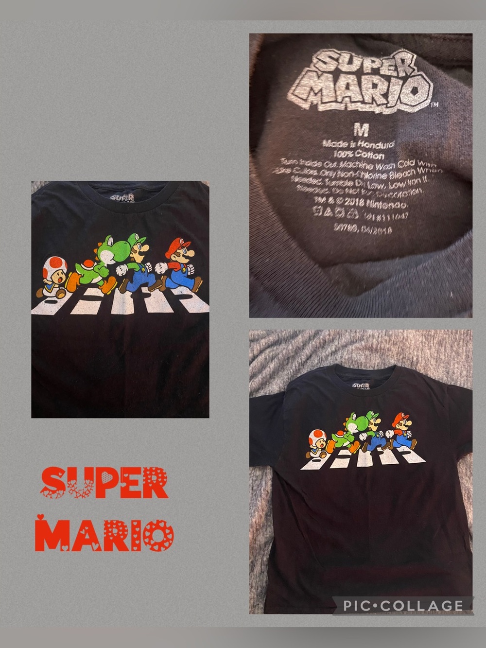 - Boys super mario brothers black graphic T-shirt size M